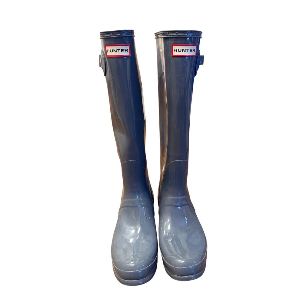 Hunter Women's 9 Original Tall Gloss Rain Boots $190 Waterproof Pull On Gray - Picture 2 of 8